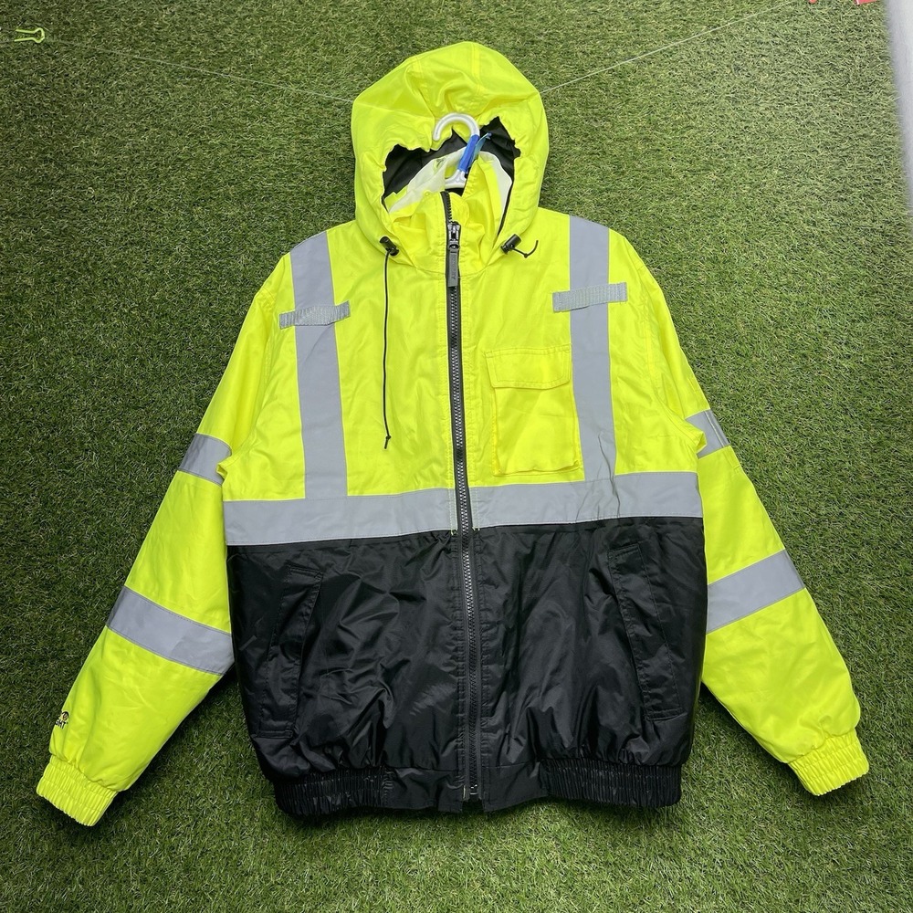 Tingley Hi-Vis Safety Jacket Mens Large Yellow Black Reflective Hooded Work